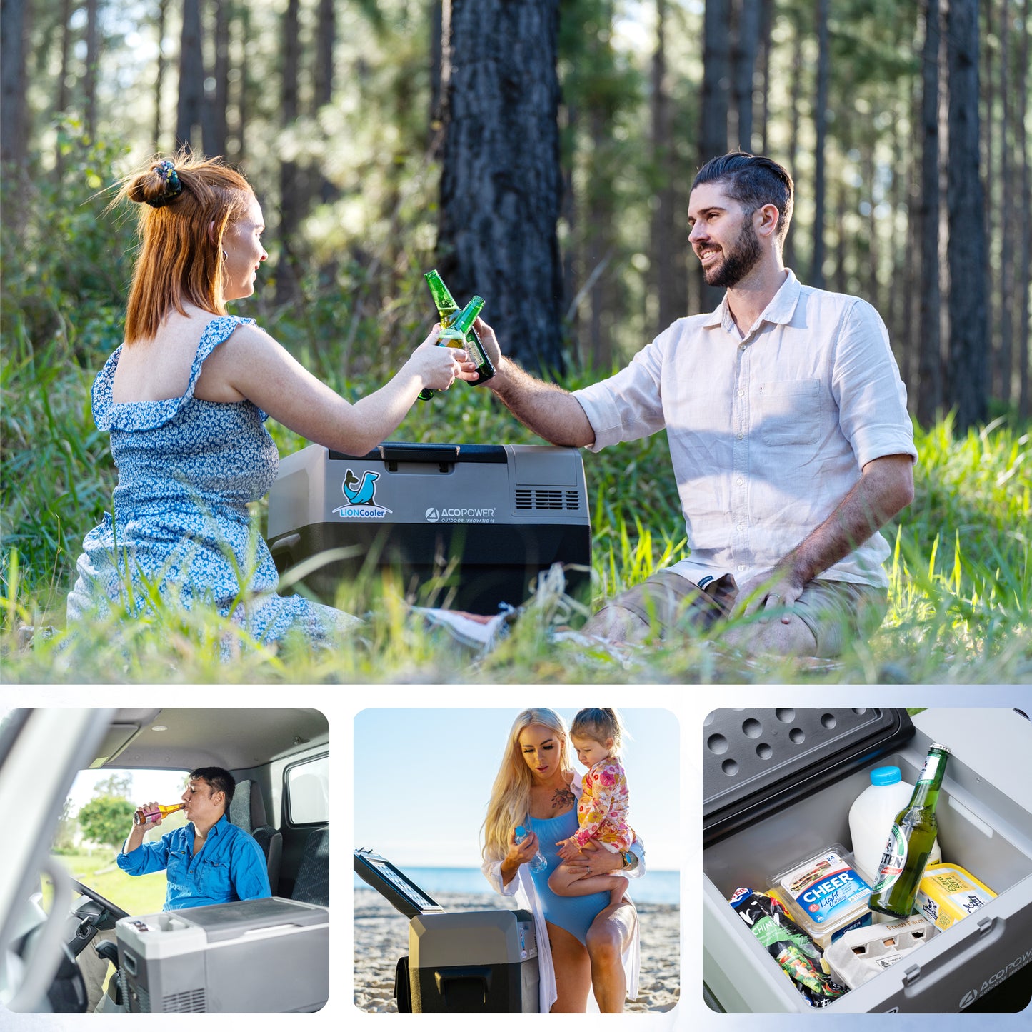 52Qt Portable Refrigerator with stretchable handles in use
