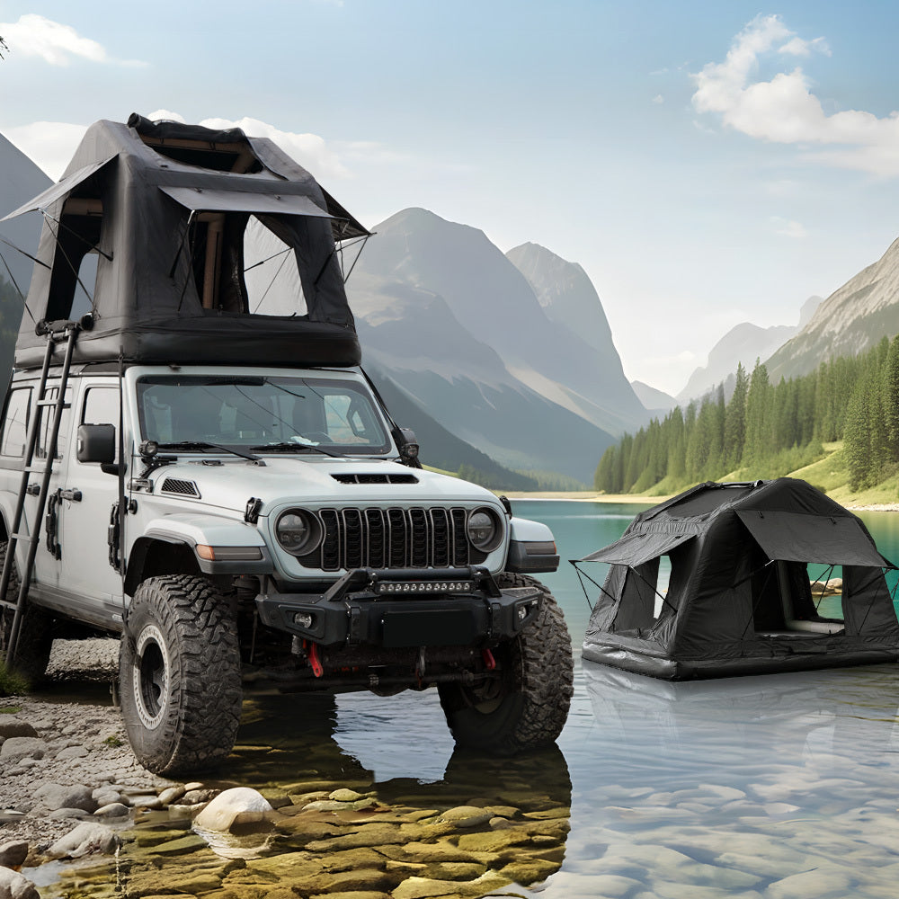 Portable Inflatable Roof Top Tent with Ladder - Black
