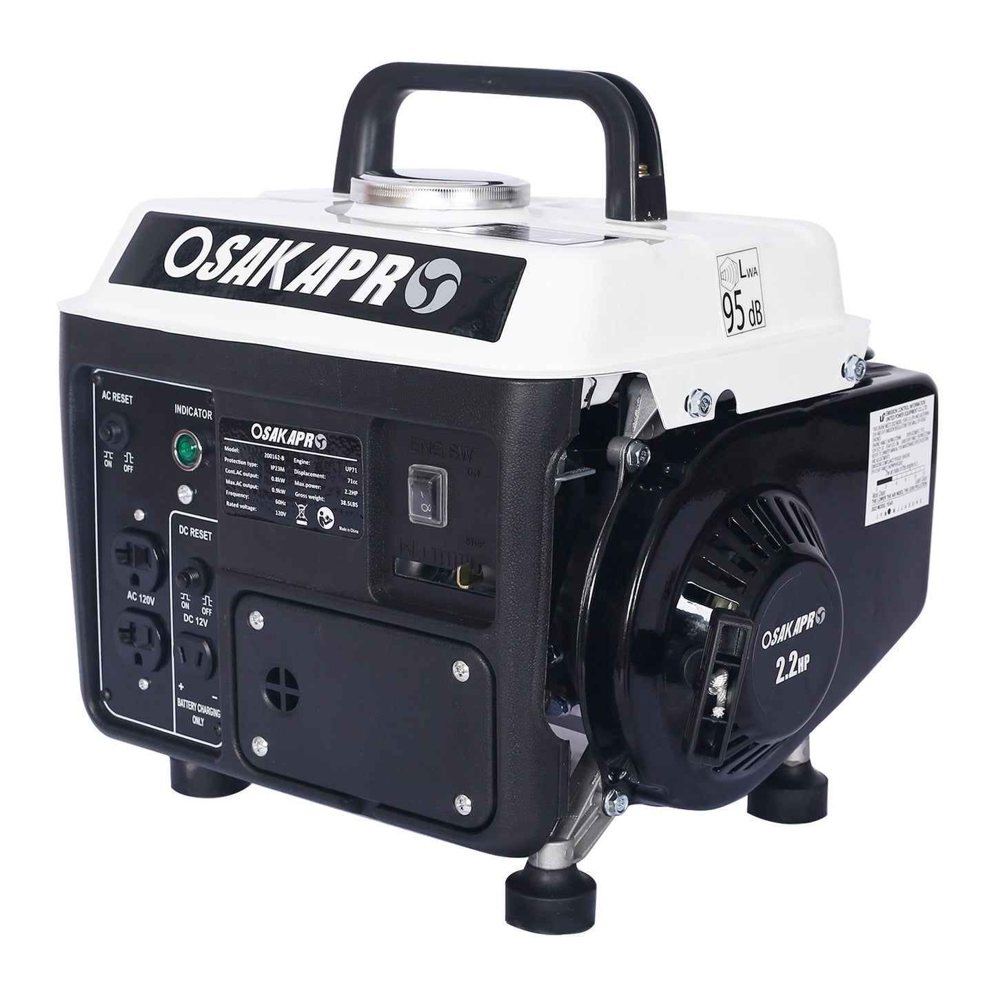 900W Portable Gas Generator in White at a campsite