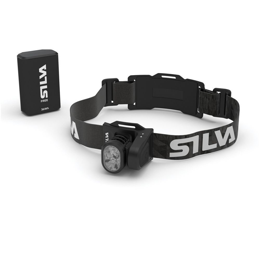 Silva headlamp and battery pack on a white background