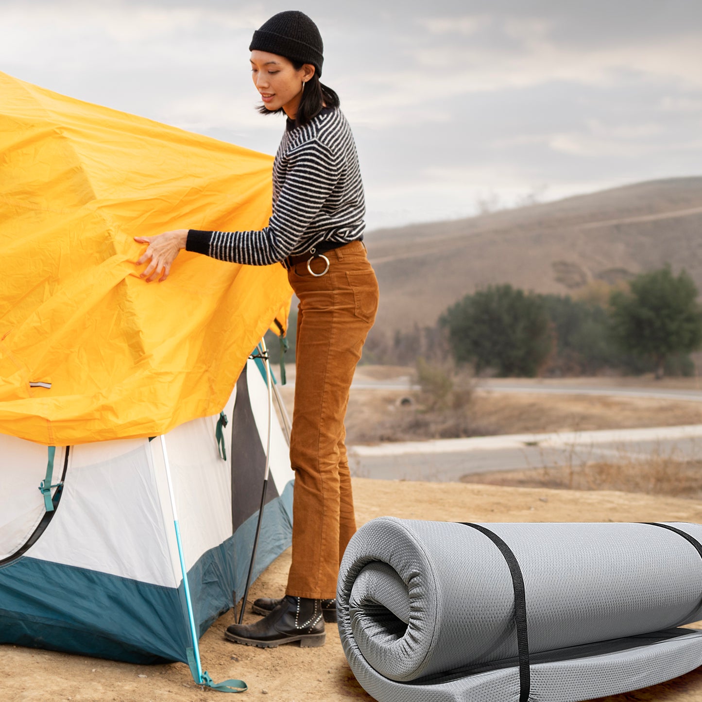 Memory Foam Camping Mattress with Water-Resistant Cover – Grey, 75"x38"