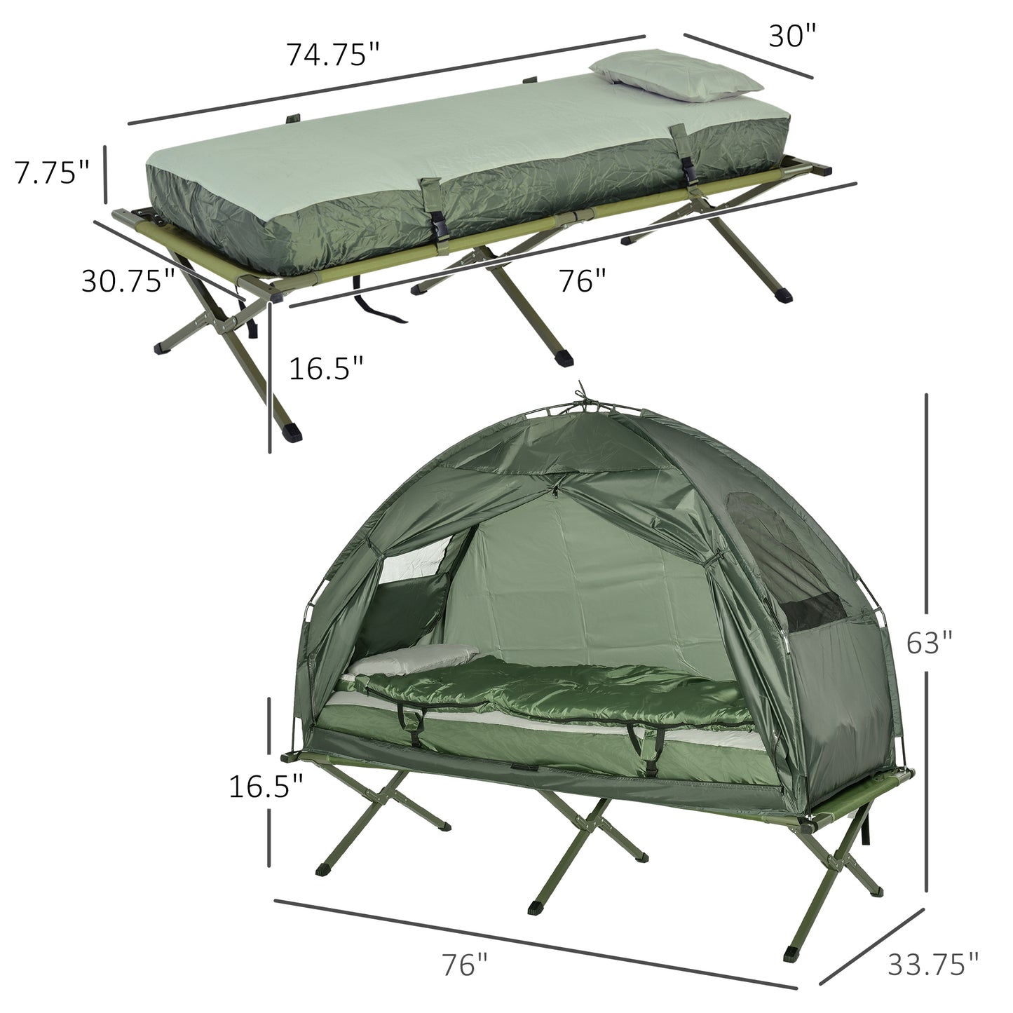 Portable Camping Bed with carry bag, green canvas, quick setup for outdoor adventures, Campingood