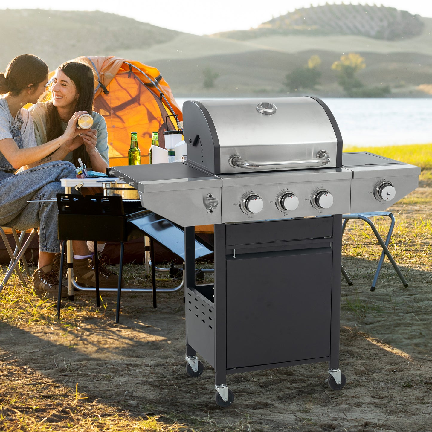 3-Burner Propane Grill Black with Side Burner