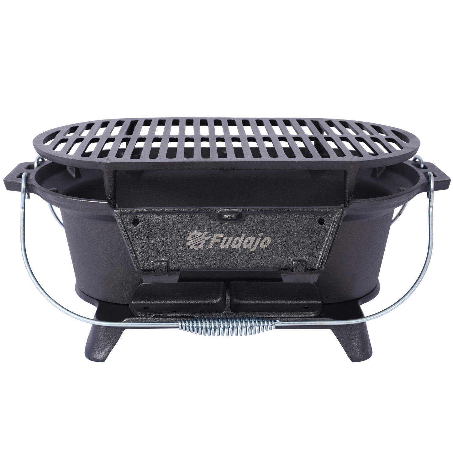Oval Cast Iron Grill - Portable Charcoal BBQ for Camping