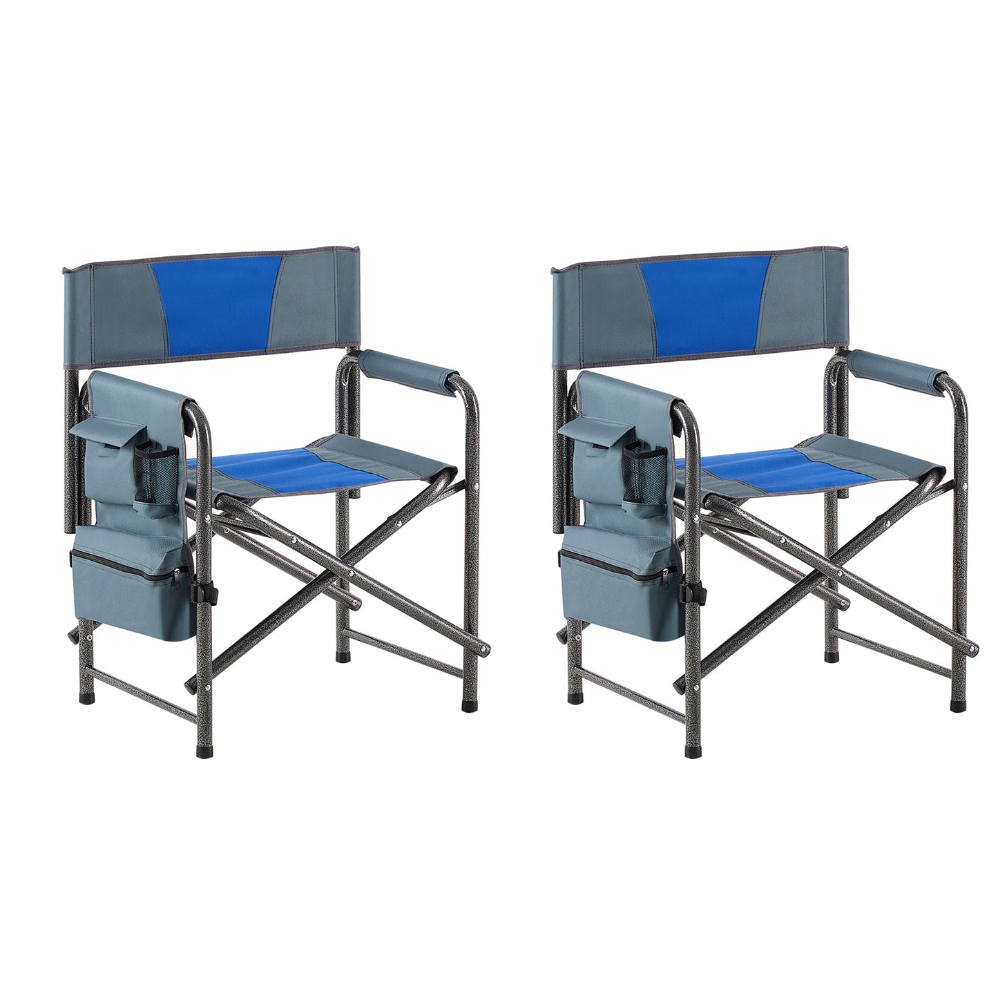 2-Piece Folding Chair Blue/Grey with Pockets