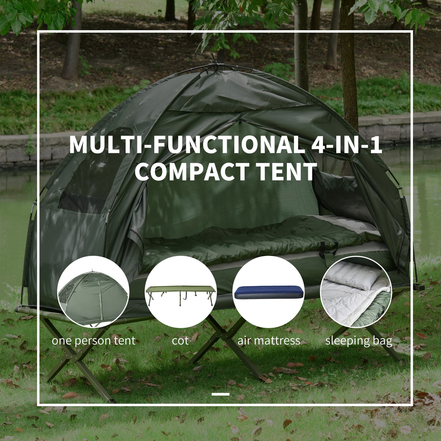 Outsunny Camping Cot Set with air mattress, elevated tent, ideal for hiking, Campingood