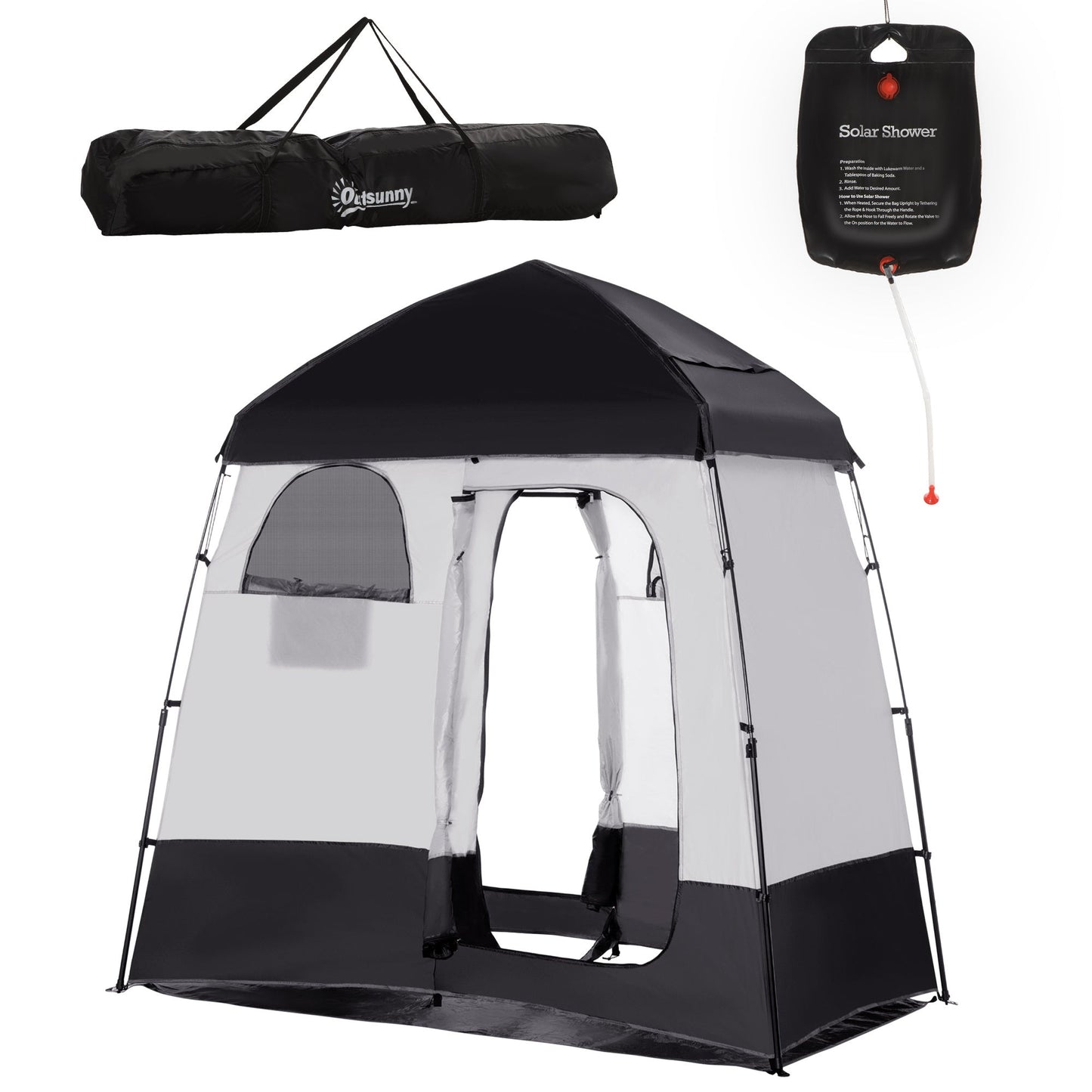 Outsunny Pop Up Shower Tent with 2 Rooms Black for camping and outdoor | campingood.com