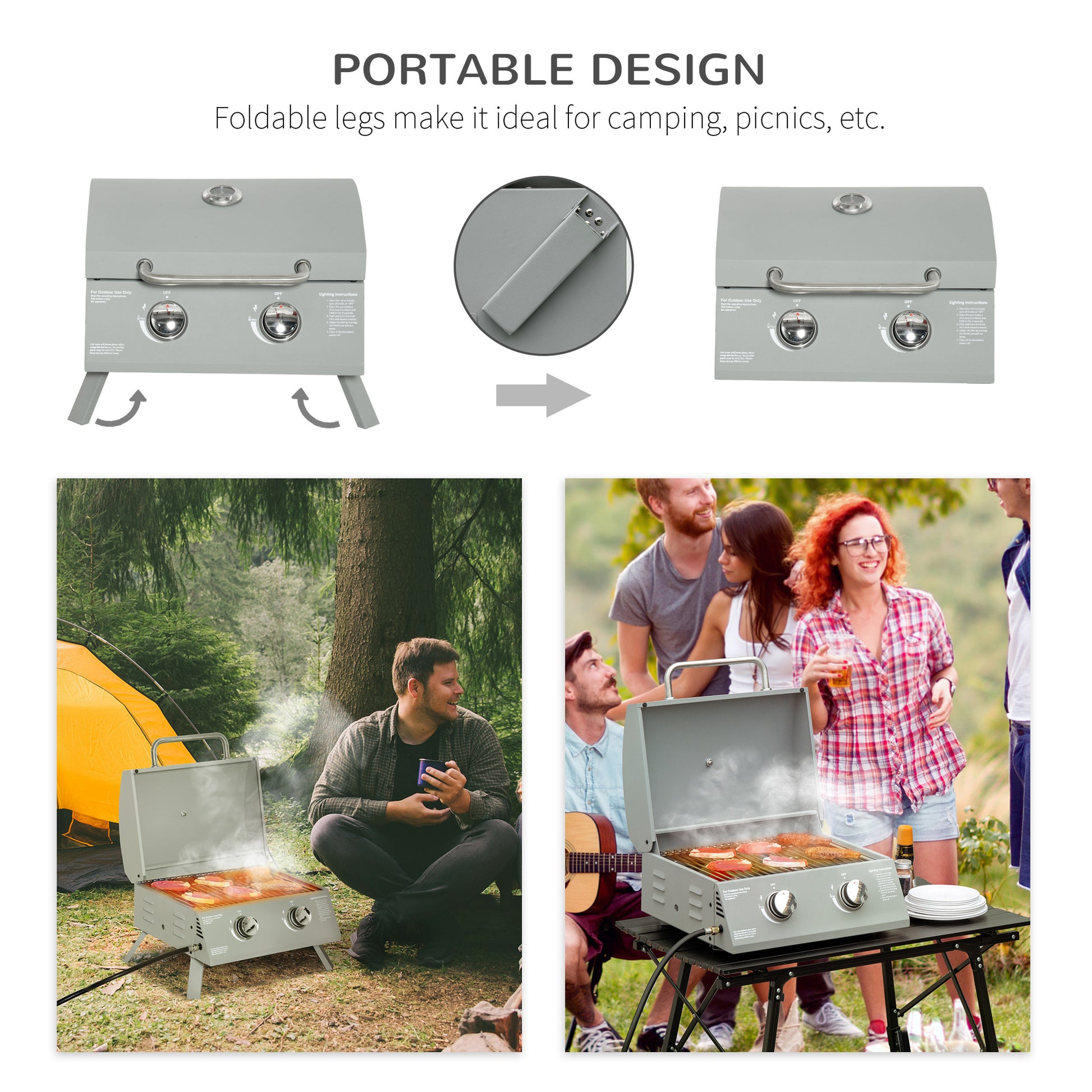 Portable Gas Grill with grease tray, light grey, perfect for backyard tailgating, Campingood