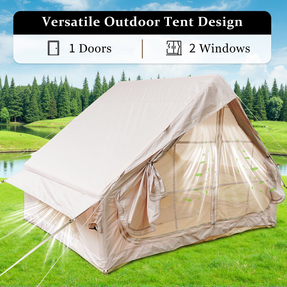 Khaki 4-Season Tent with pump, 2 doors, UV-resistant for outdoor camping, Campingood