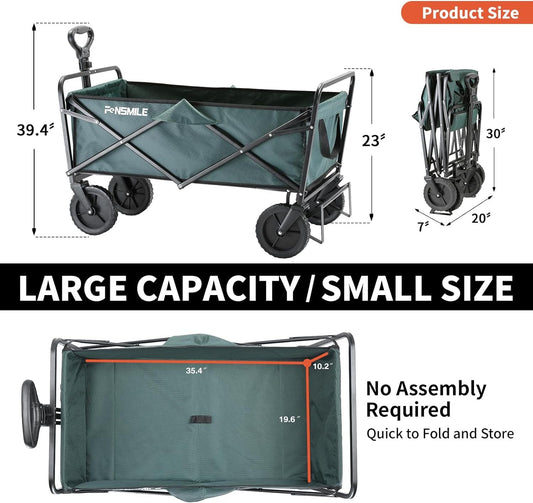 220 Lbs Collapsible Camping Wagon, black and green, all-terrain wheels, outdoor utility cart, Campingood
