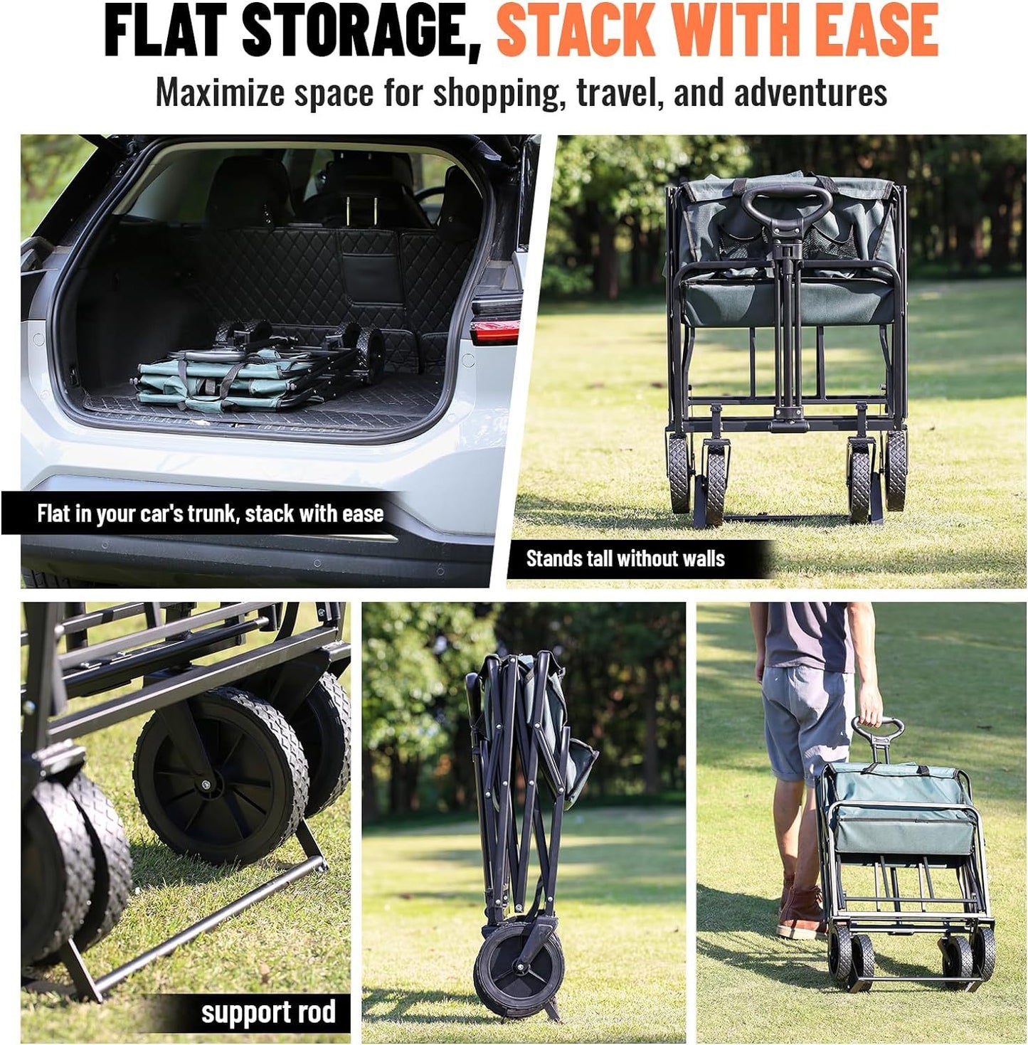 Folded 220 Lbs Heavy Duty Camping Wagon, waterproof 600D fabric, portable for outdoor use, Campingood