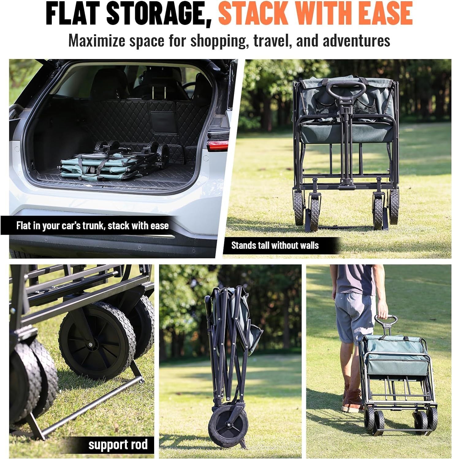 Folded 220 Lbs Heavy Duty Camping Wagon, waterproof 600D fabric, portable for outdoor use, Campingood