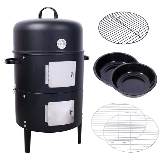 17-Inch Heavy Duty Steel Charcoal BBQ Grill and Smoker, Black