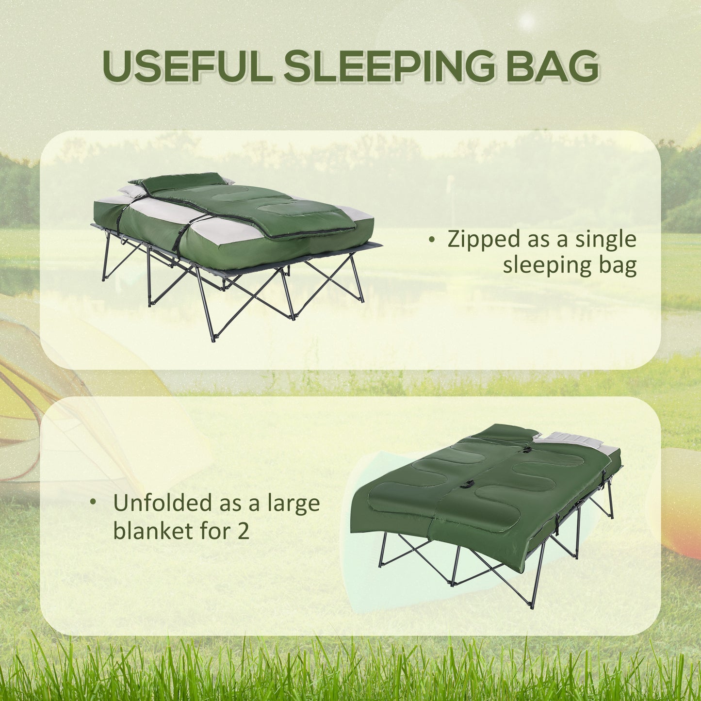 Folded 2-Person Camping Cot Set with carry bag, ideal for outdoor travel beach vacation, Campingood