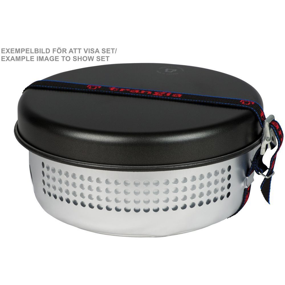 Black and silver round container with a zipper, featuring the brand 'Trangia'.