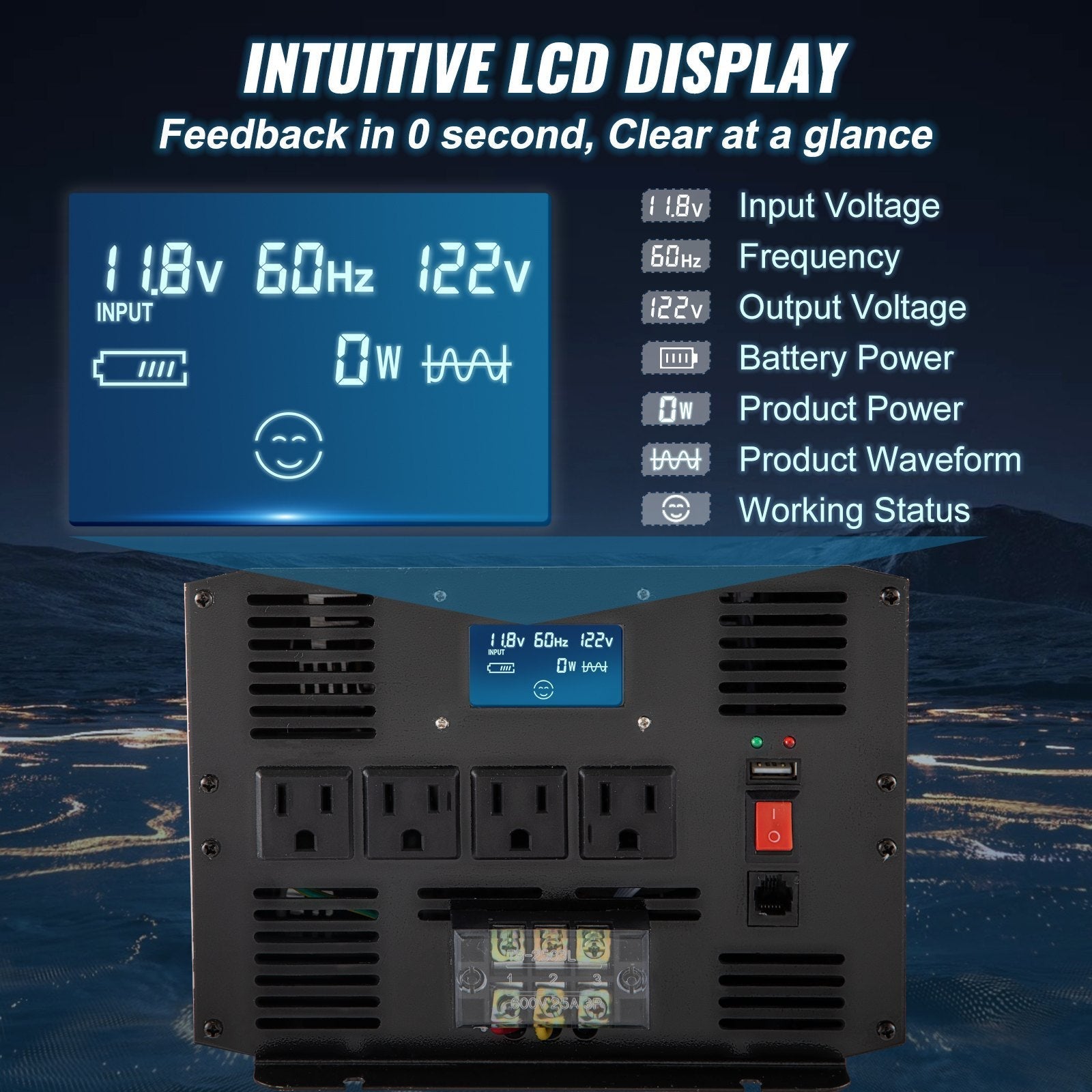 3500W Pure Sine Wave Power Inverter, 12V DC to 120V AC, Black | Campingood for camping and outdoor | campingood.com
