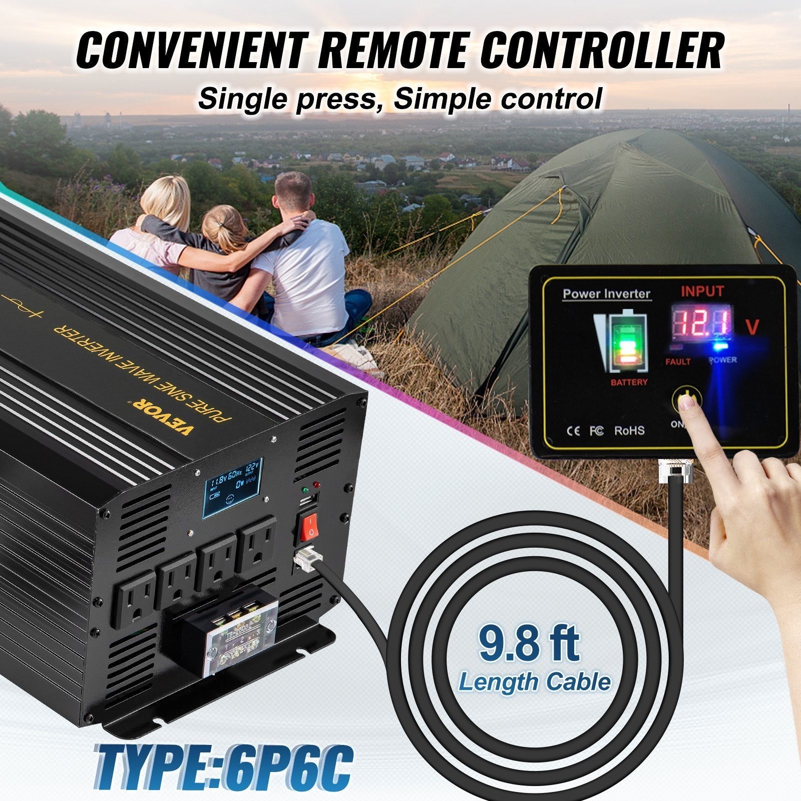 3500W Pure Sine Wave Power Inverter, 12V DC to 120V AC, Black | Campingood for camping and outdoor | campingood.com