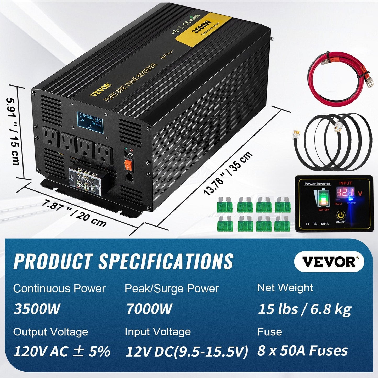 3500W Pure Sine Wave Power Inverter, 12V DC to 120V AC, Black | Campingood for camping and outdoor | campingood.com