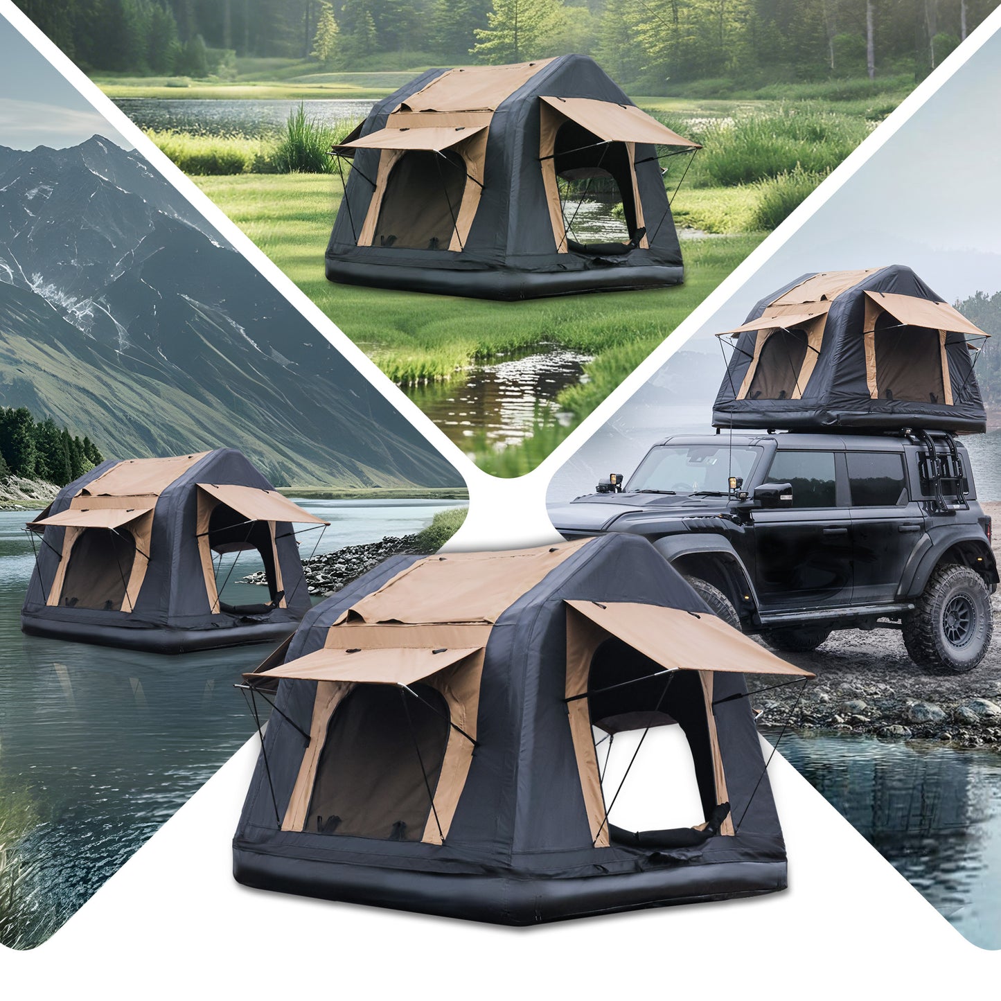 4x4 Roof Top Inflatable Tent with Ladder Khaki & Black