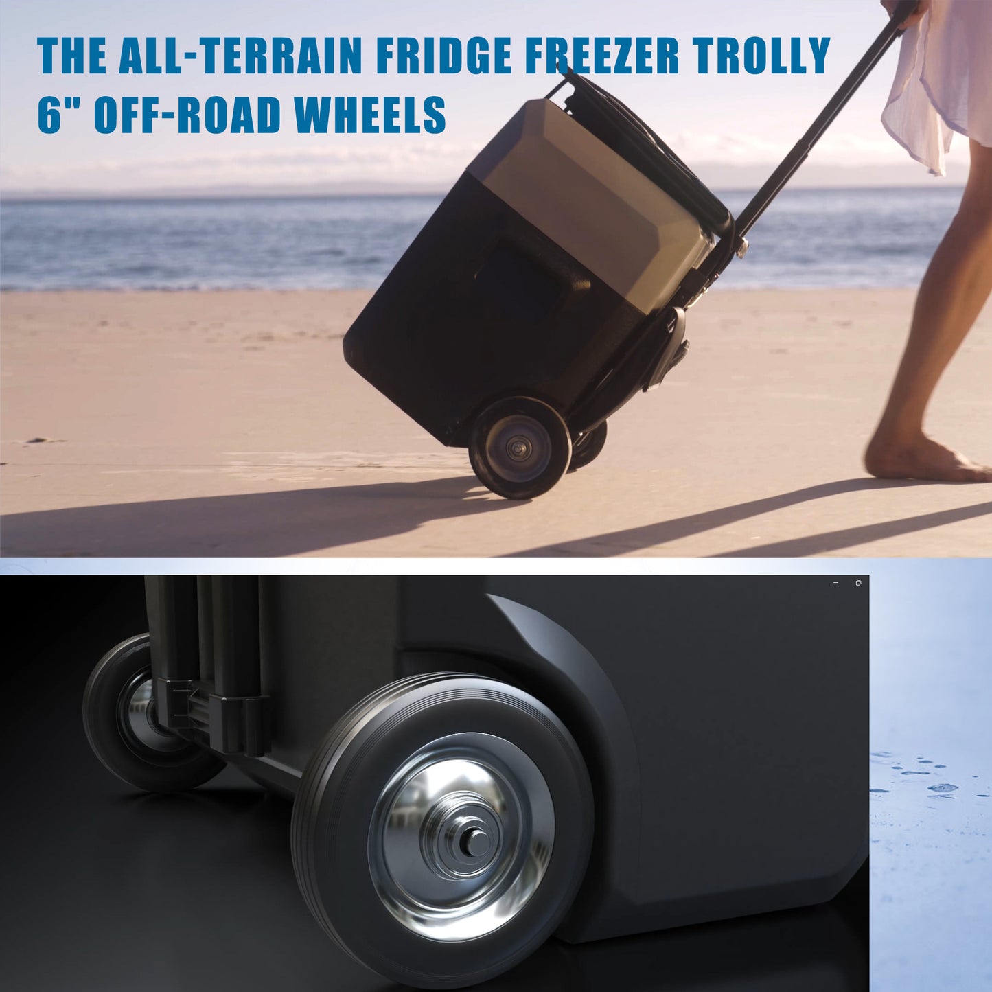 Side view of 32Qt Car Refrigerator Freezer, stretchable handles, low noise for outdoor fishing, Campingood