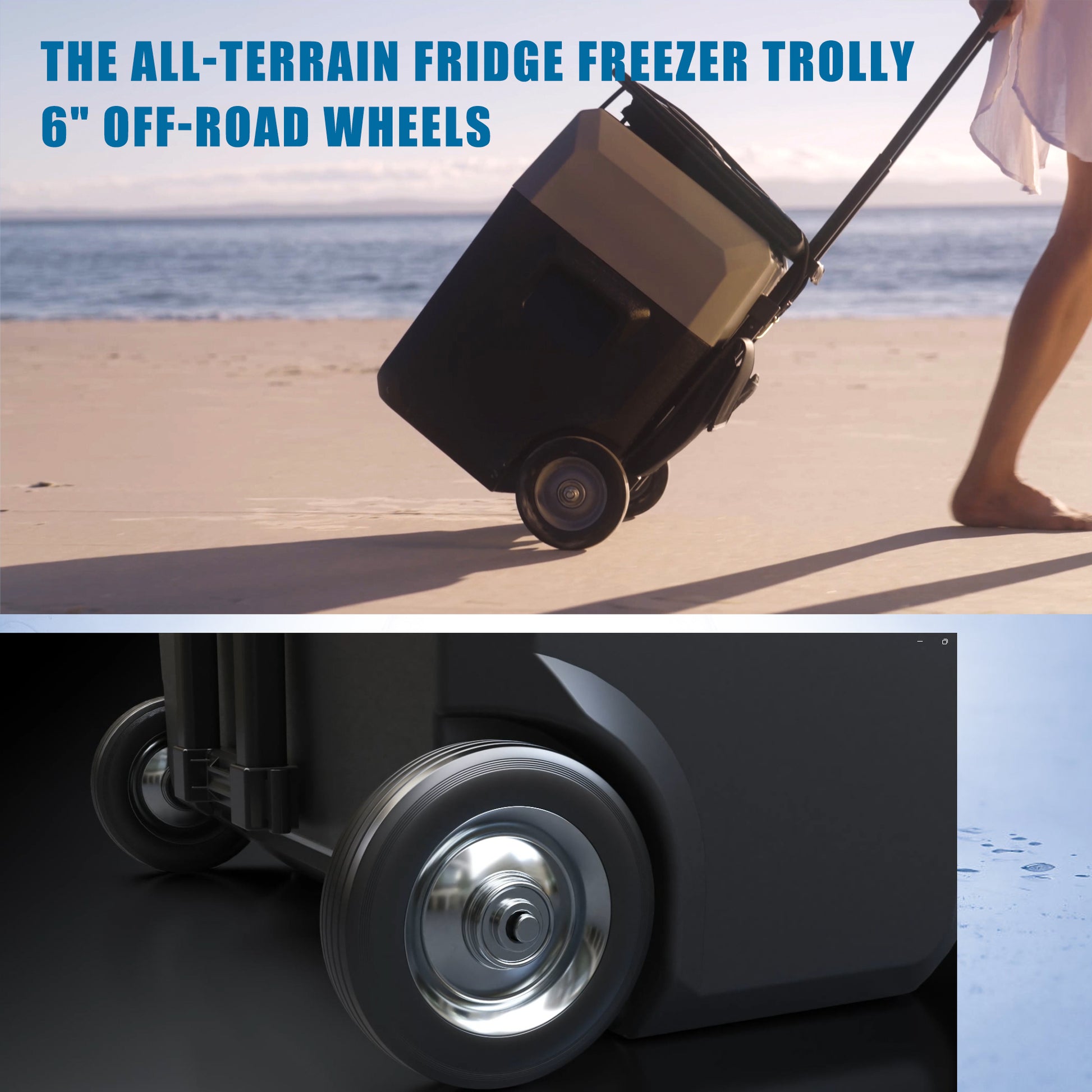 Side view of 32Qt Car Refrigerator Freezer, stretchable handles, low noise for outdoor fishing, Campingood