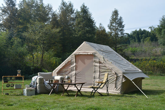 4-6 Person Inflatable 4-Season Glamping Tent, beige polyester, stove jack, outdoor camping, Campingood