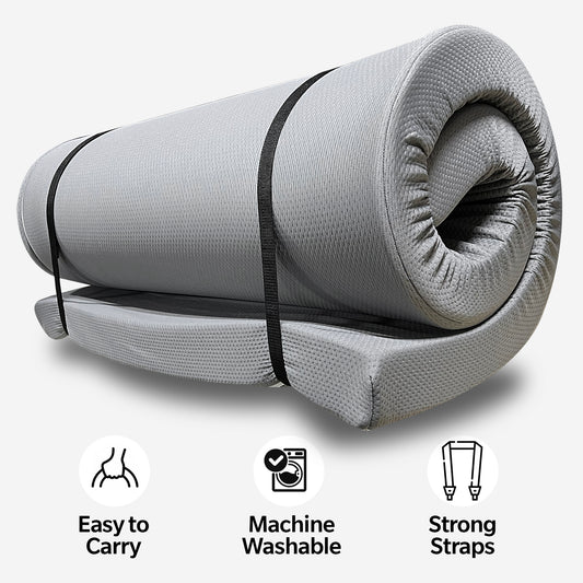 Memory Foam Camping Mattress, grey polyester, foldable 75x38, water-resistant, Made in USA, Campingood