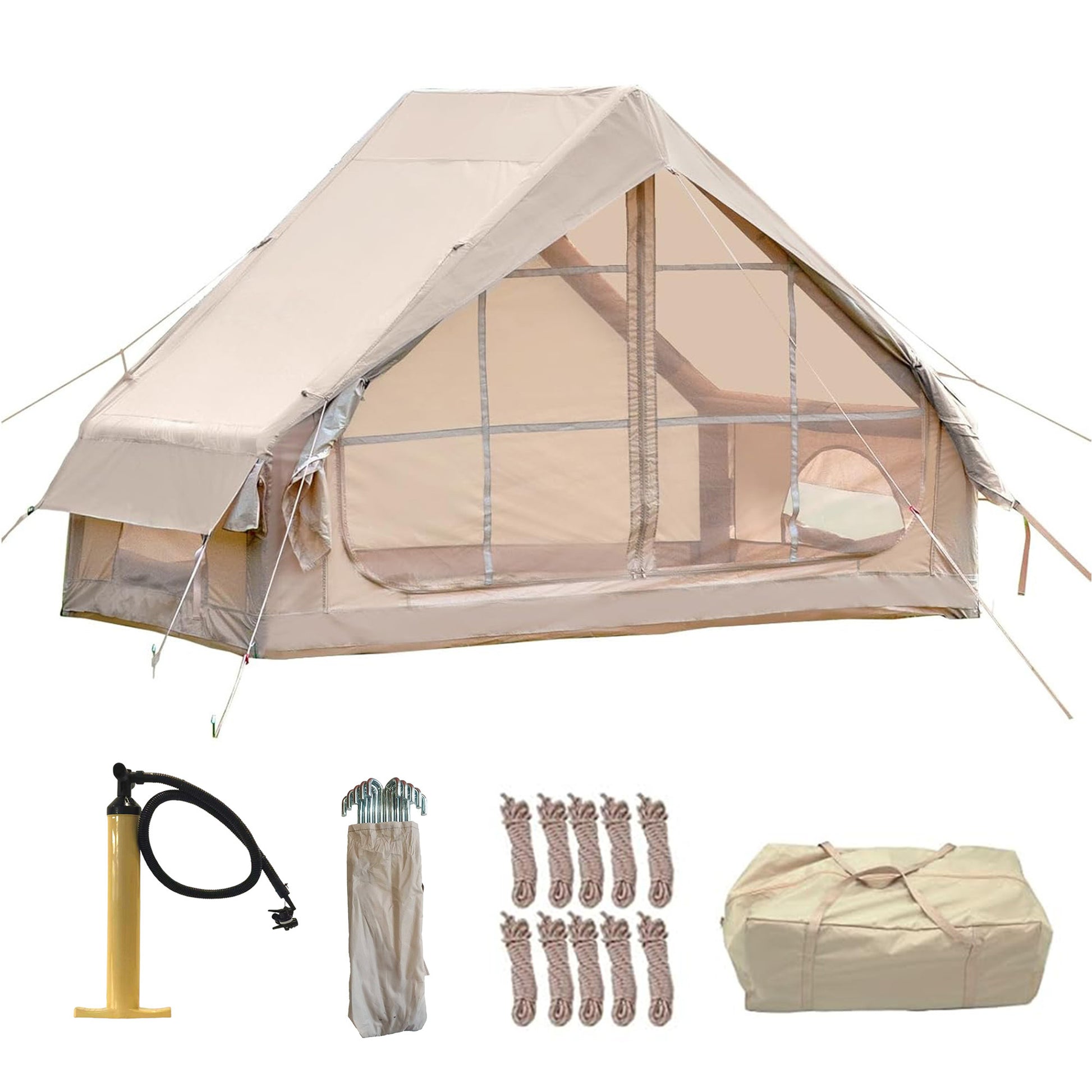 Inflatable Camping Tent with 12 mesh windows, portable storage bag, ideal for glamping, Campingood