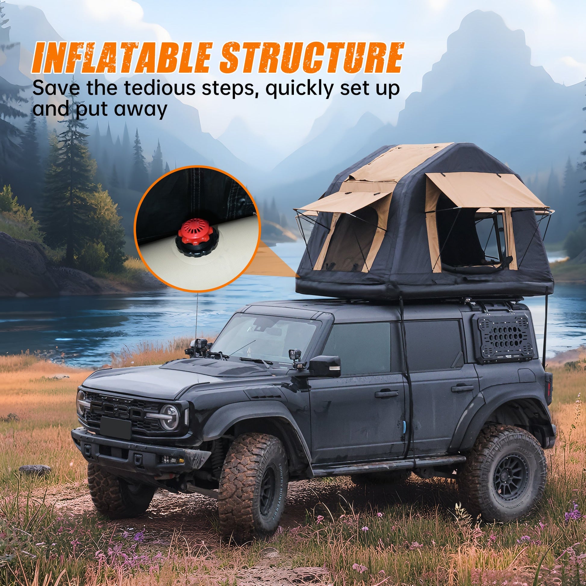 4x4 Roof Top Inflatable Tent with Ladder Khaki & Black for camping and outdoor | campingood.com