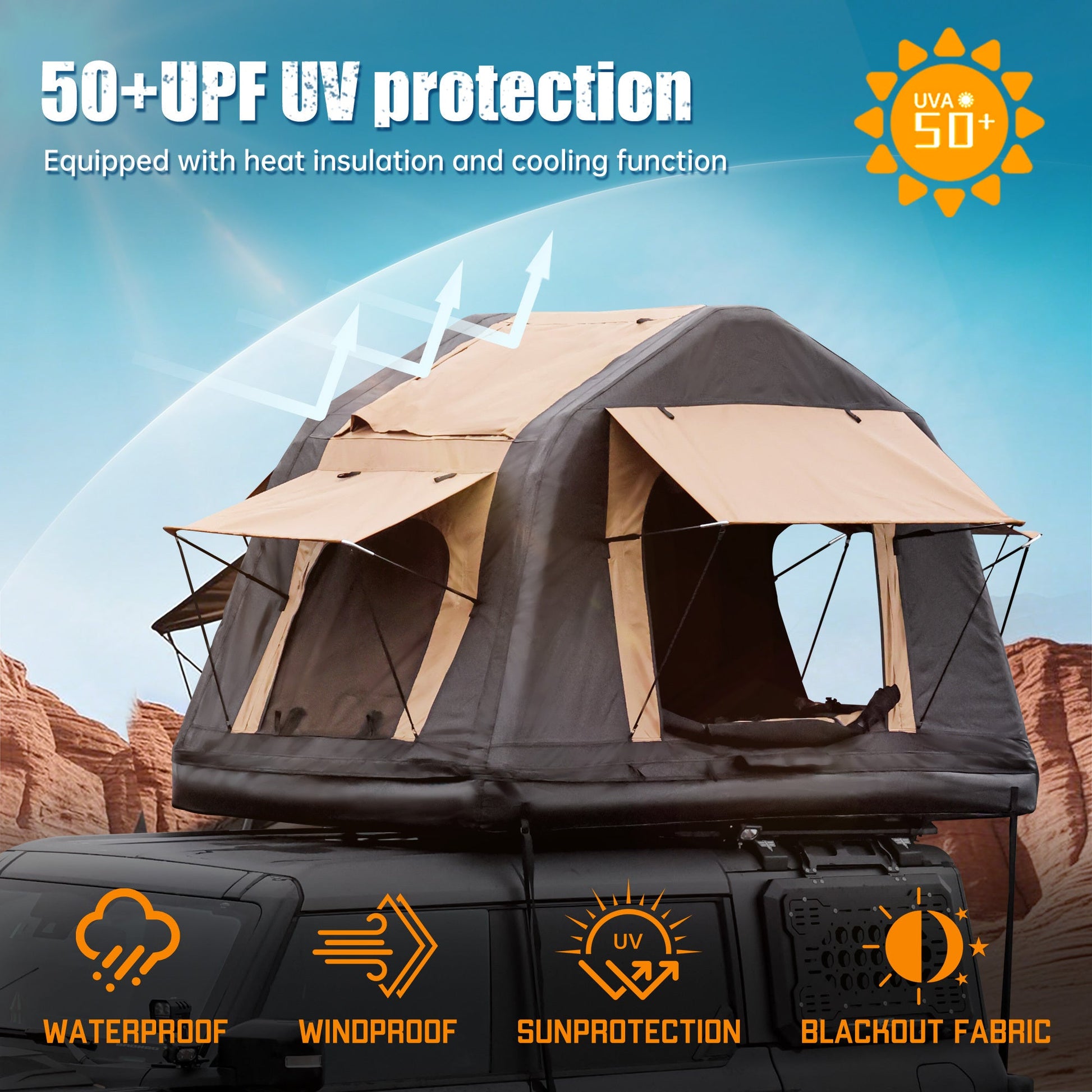4x4 Roof Top Inflatable Tent with Ladder Khaki & Black for camping and outdoor | campingood.com