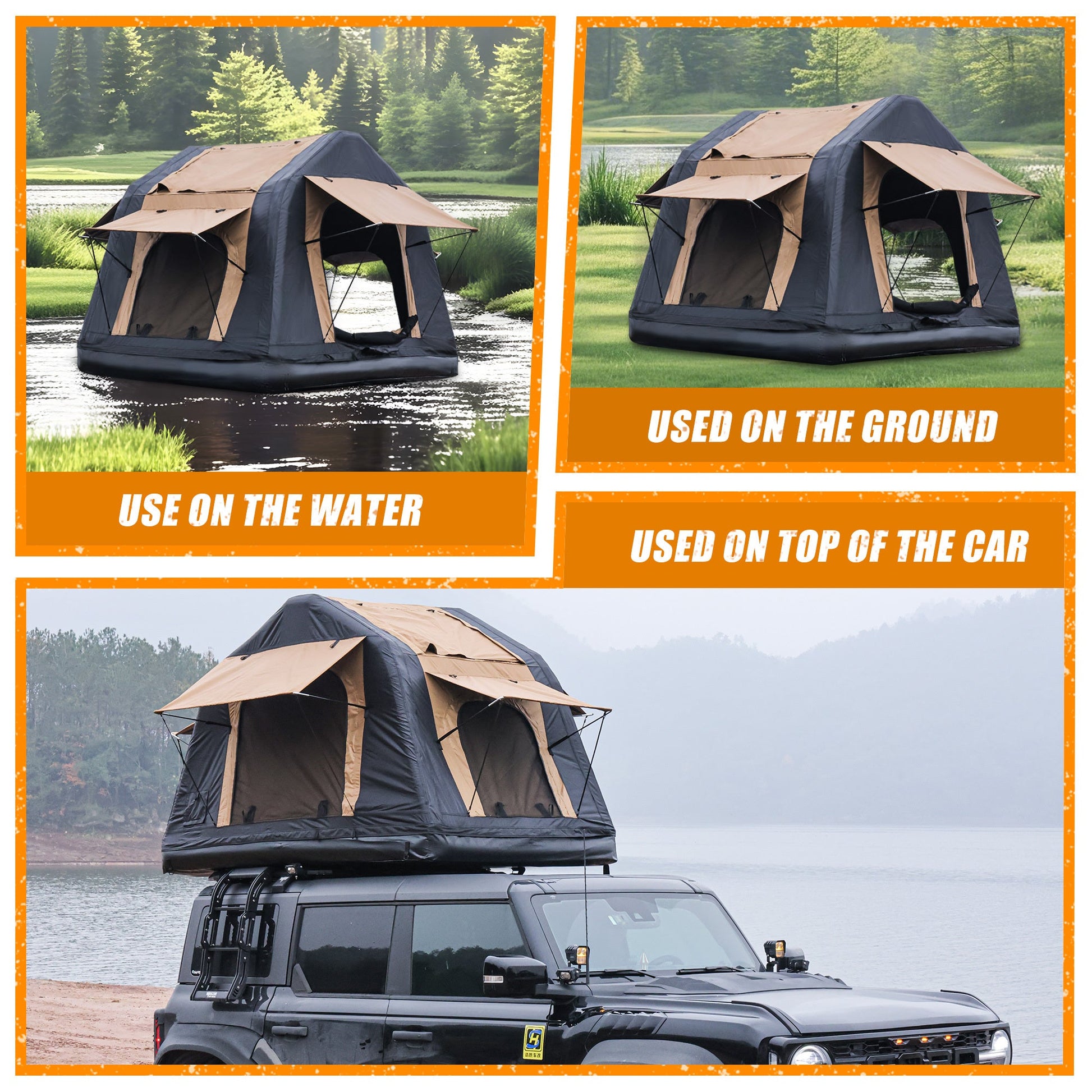 4x4 Roof Top Inflatable Tent with Ladder Khaki & Black for camping and outdoor | campingood.com