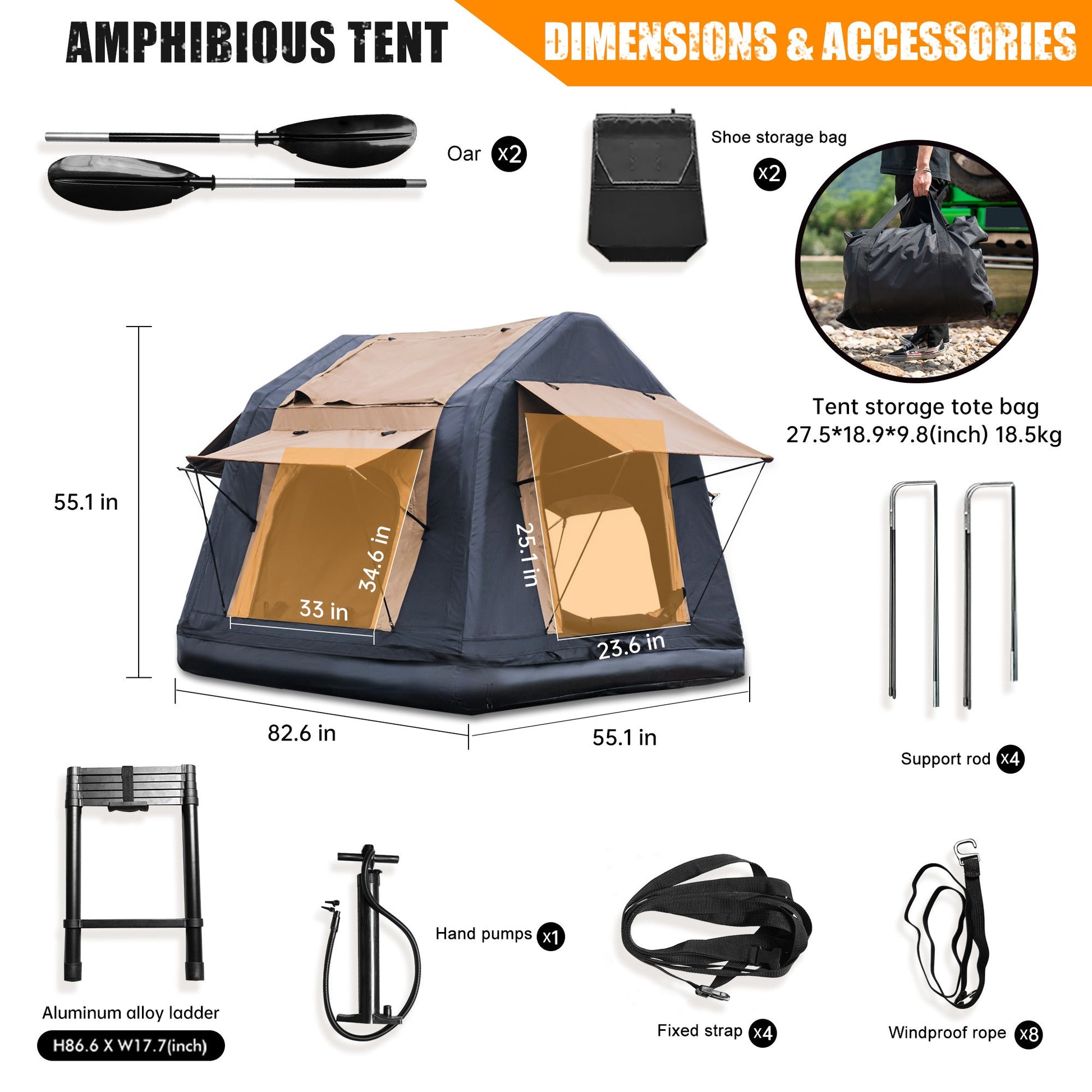 4x4 Roof Top Inflatable Tent with Ladder Khaki & Black for camping and outdoor | campingood.com