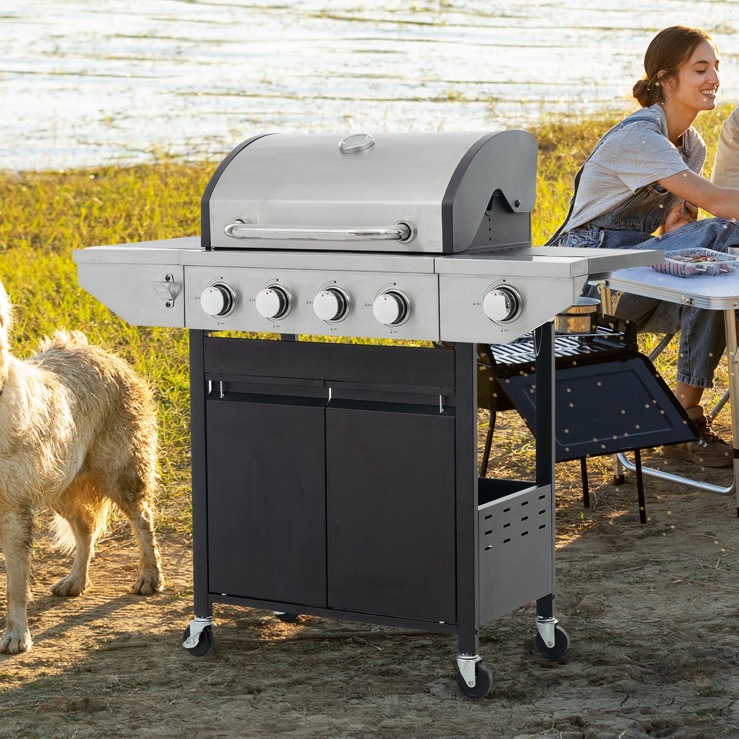 Propane 4-Burner Grill with Side Burner - 46,500 BTU BBQ