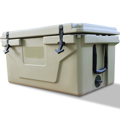 65QT Khaki Cooler for camping outdoor, rotomolded plastic, 5-day ice retention, fishing ice chest, Campingood