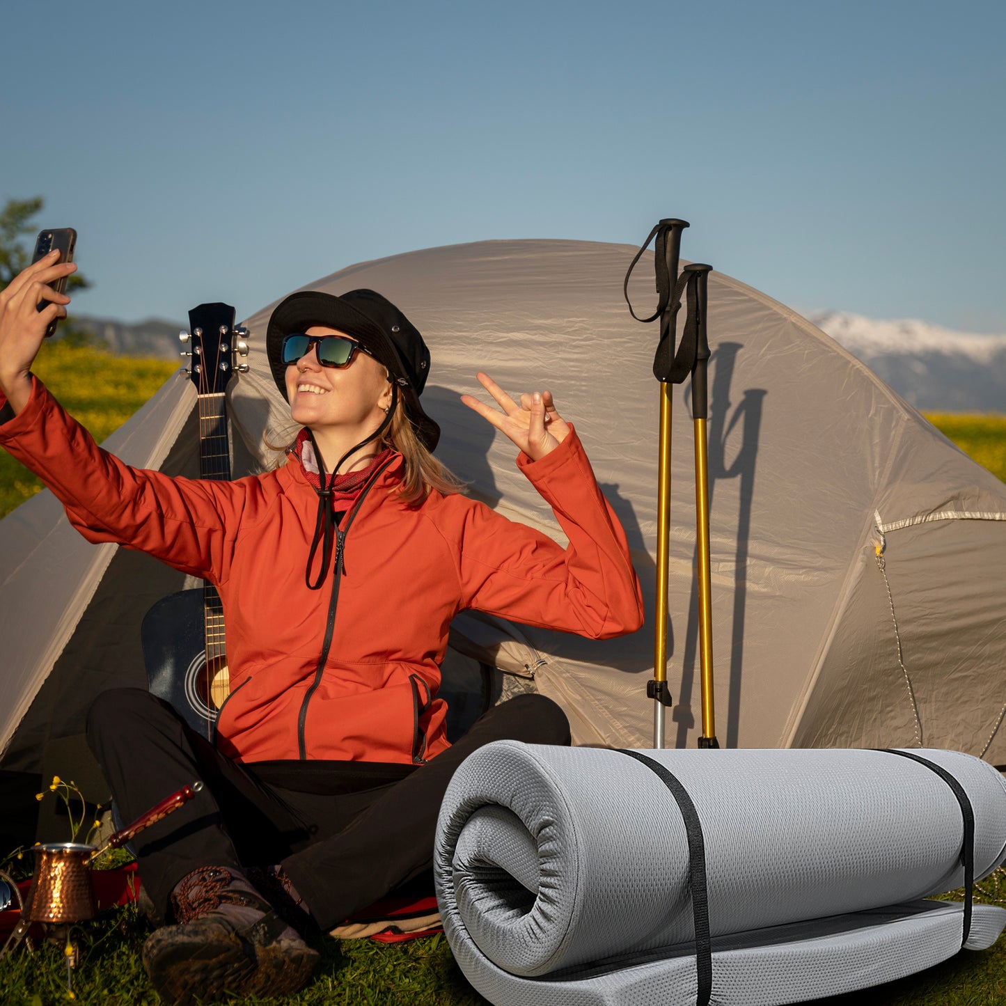 Memory Foam Camping Mattress 75x30 with Water-Resistant Cover