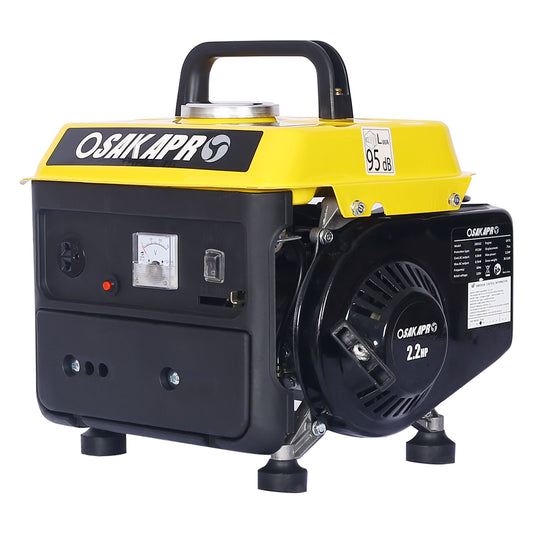 900W Portable Gas Generator in Yellow at a campsite