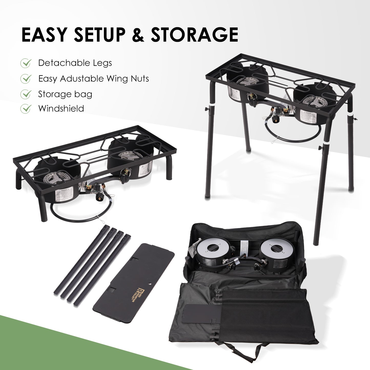 Red Mountain Valley Propane Stove with windshields, removable legs, ideal for camping, Campingood