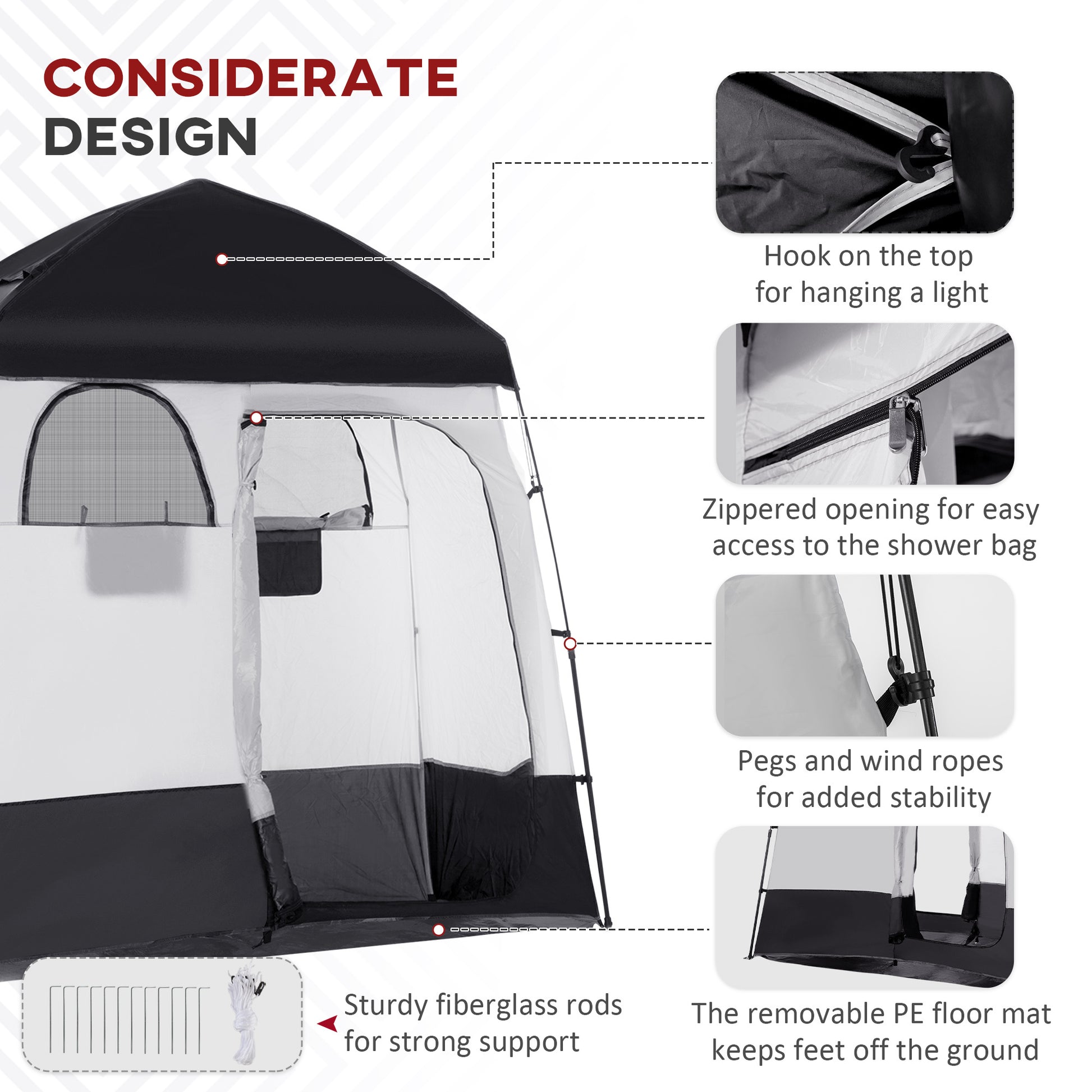 Portable shower tent with carrying bag and solar shower head 