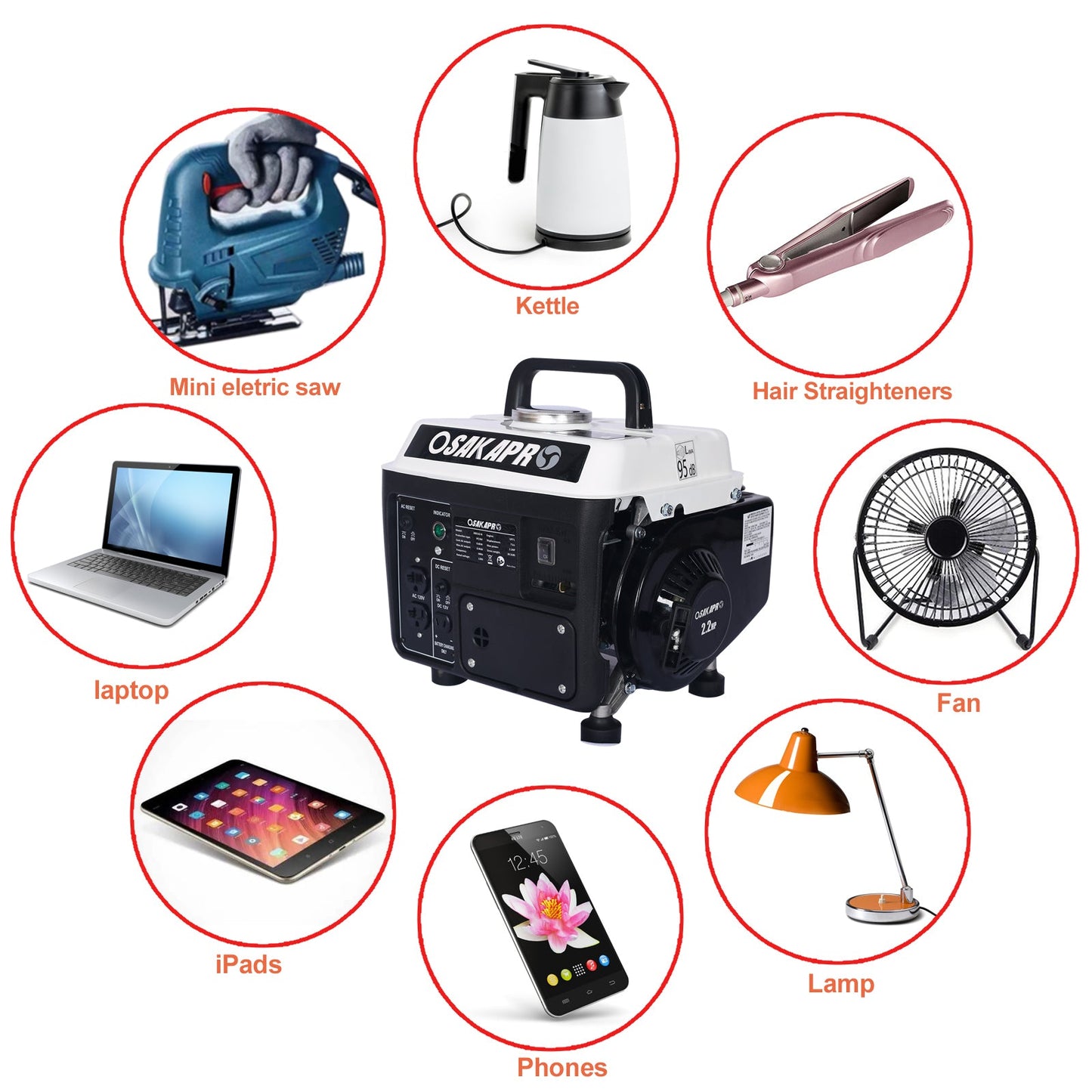 900W Portable Gas Generator, Low Noise, EPA Compliant, White for camping and outdoor | campingood.com