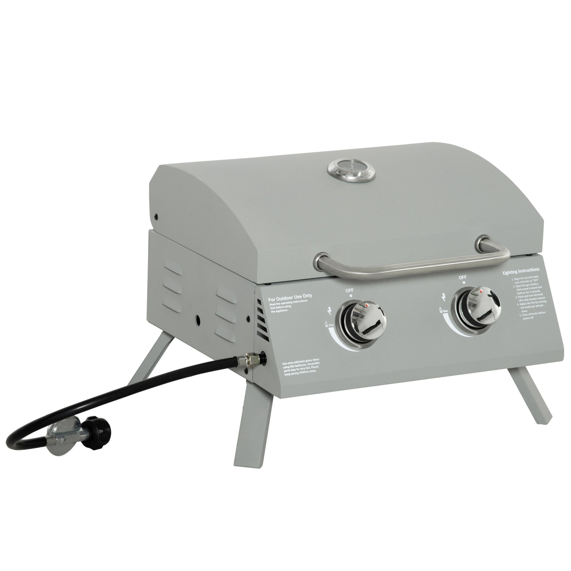 2 Burner Propane Grill, light grey steel, portable tabletop BBQ for camping, Campingood