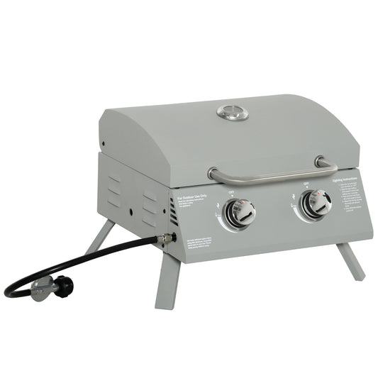 2 Burner Propane Grill, light grey steel, portable tabletop BBQ for camping, Campingood