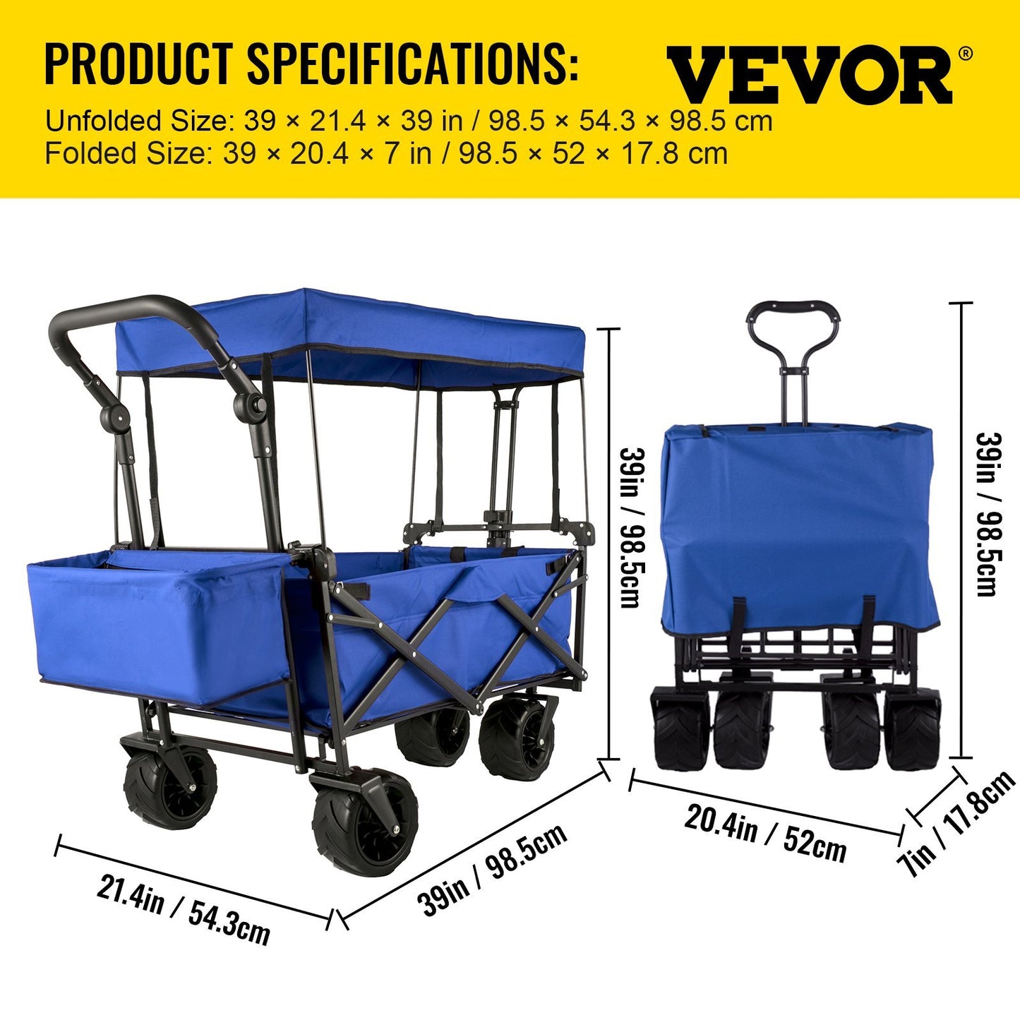 Folded Garden Wagon Utility Cart for camping outdoor, steel frame, compact storage, Campingood