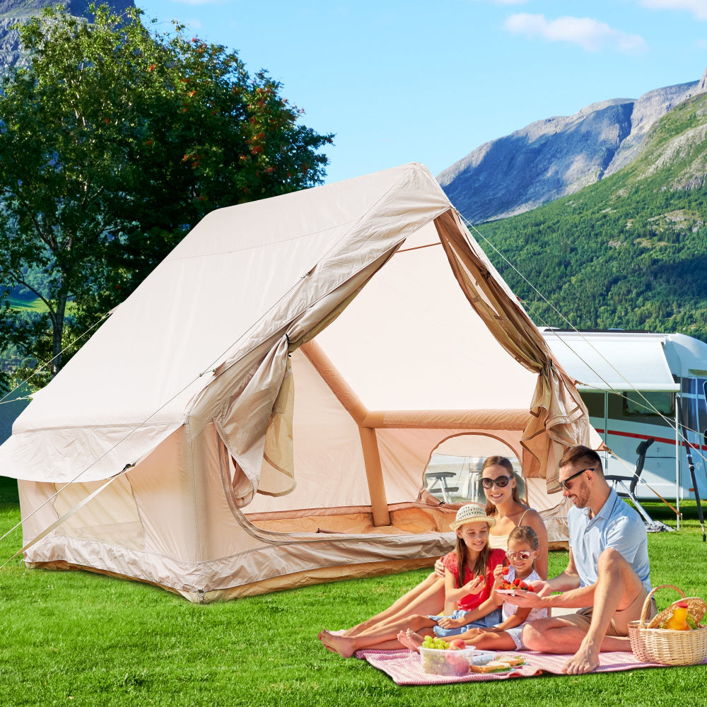 4-6 Person Inflatable Glamping Tent, khaki Oxford fabric, 5-min setup, waterproof, Campingood