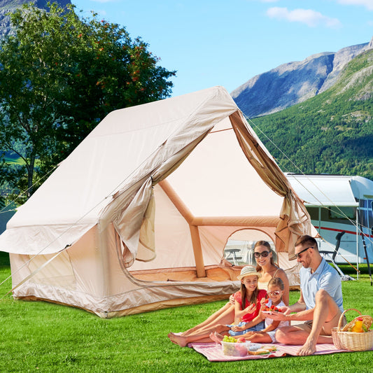 4-6 Person Inflatable Glamping Tent, khaki Oxford fabric, 5-min setup, waterproof, Campingood