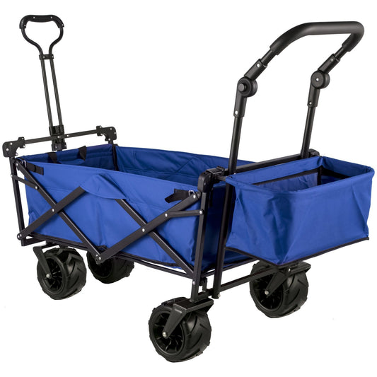 Extra Large Collapsible Garden Cart with removable canopy, blue Oxford fabric, all-terrain wheels, Campingood