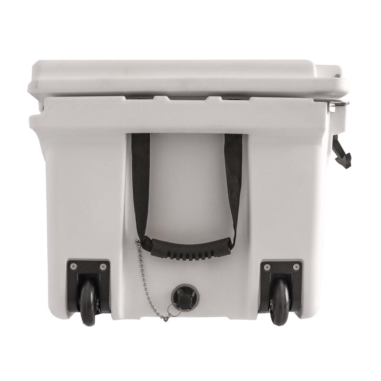 Side view of 65QT Fishing Cooler, impact-resistant design, long-lasting ice retention, portable for beach, Campingood