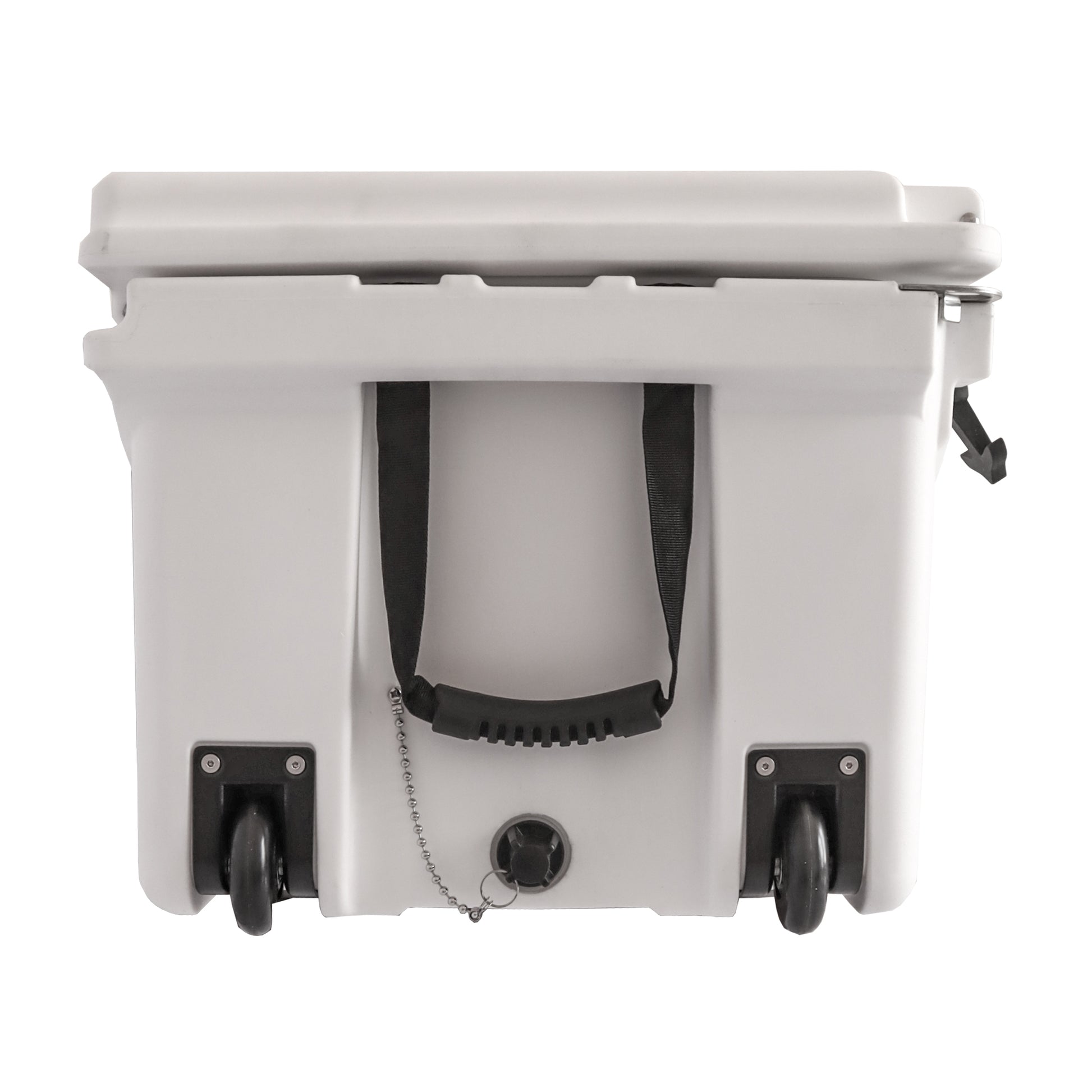 Side view of 65QT Fishing Cooler, impact-resistant design, long-lasting ice retention, portable for beach, Campingood