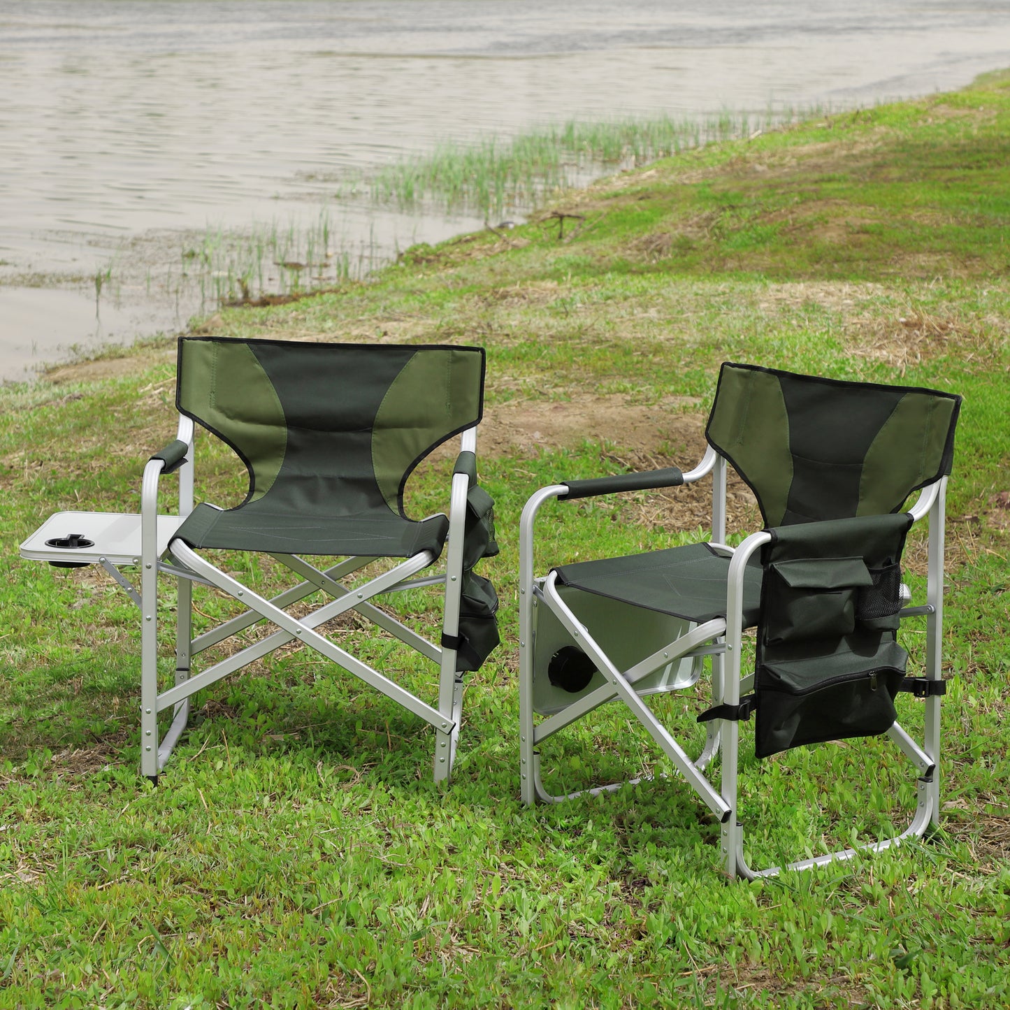 Side view of Oversized Camping Chair with storage pocket, durable Oxford fabric, foldable, Campingood