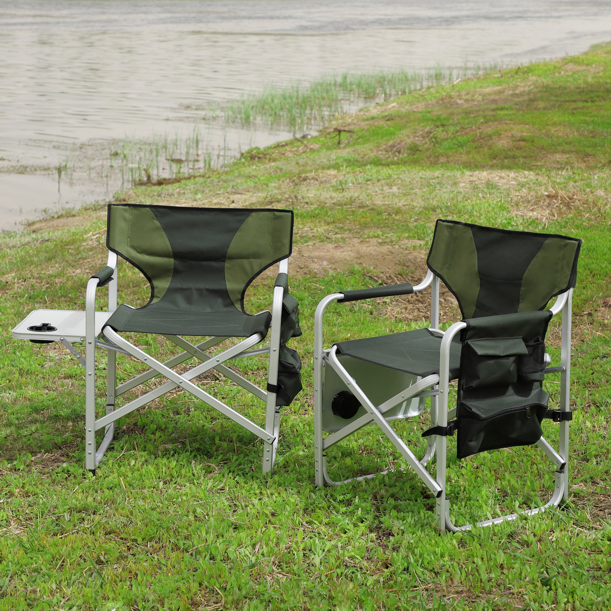 Side view of Oversized Camping Chair with storage pocket, durable Oxford fabric, foldable, Campingood