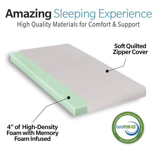 Memory Foam Camping Mattress 63.00" L x 26.00" W x 4.00" H, grey polyester, foldable, water-resistant, Made in USA, Campingood